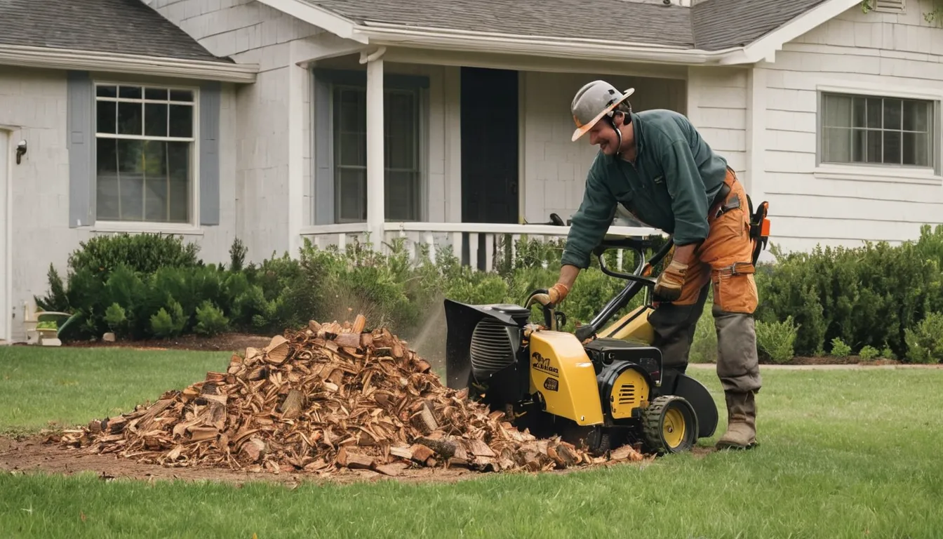 A provider grinding a tree stump on a residential lawn in the Gary area
